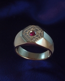Mokume signet ring and ruby