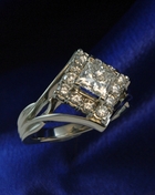 Custom Made white gold princess diamond cluster ring