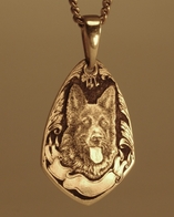 Hand engraved dog tag, Gold pendant