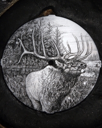 Hand engraved elk watch dial progression 5