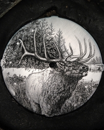 Hand engraved elk watch dial progression 4