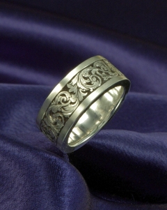 Hand engraved scroll ring