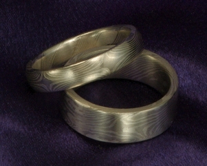 Palladium and Sterling silver Mokume rings